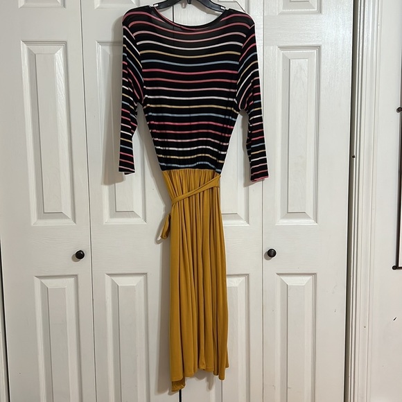 Reb in J Multicolored Striped Mustard Yellow Size Large Womens Modest Maxi Dress - Picture 7 of 8